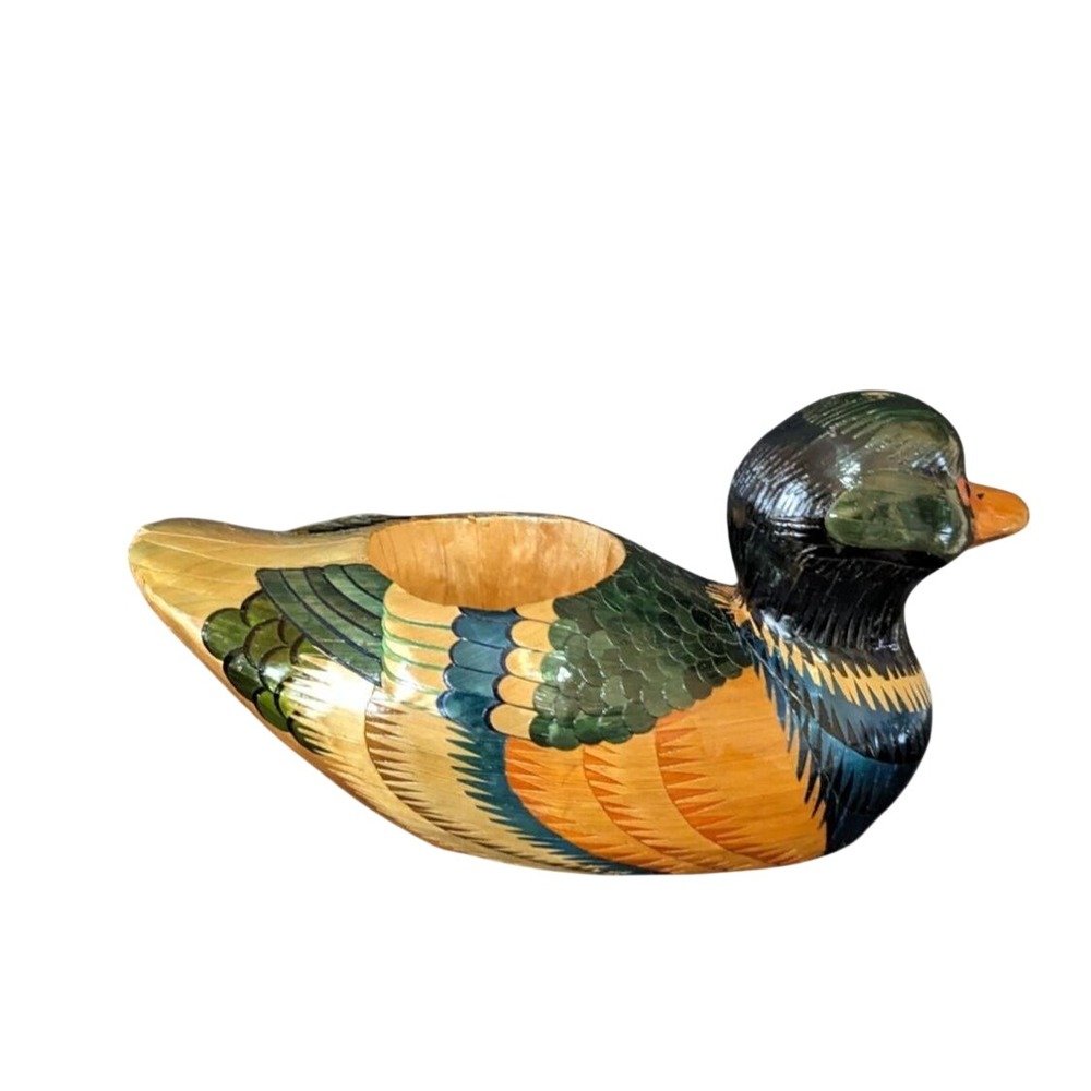 Vintage Handcrafted Wheat Straw Mallard Duck Figurine Planter with Box 10‎ inch